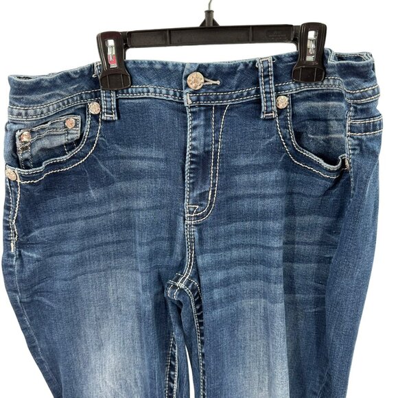 Miss Me Easy Boot Cut Blue Denim Jeans Womens Size 32 Embellished Pockets - Picture 2 of 13